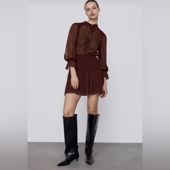 NWT Zara Animal Print Sheer Smocked Dress - Picture 3 of 14